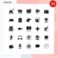 conjunto de glifos sólidos de interfaz móvil de 25 pictogramas de configuración de elementos de diseño vectorial editables de cámara de película de codificación de película vector