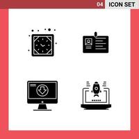 Set of 4 Vector Solid Glyphs on Grid for clock identity watch corporate addition Editable Vector Design Elements