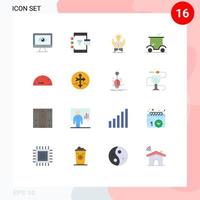 Pack of 16 Modern Flat Colors Signs and Symbols for Web Print Media such as golf hands coding share ideas Editable Pack of Creative Vector Design Elements