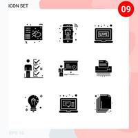 9 Thematic Vector Solid Glyphs and Editable Symbols of graph tick real estate user checklist Editable Vector Design Elements