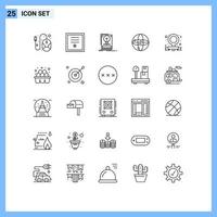 Pictogram Set of 25 Simple Lines of globe internet stamp world save Editable Vector Design Elements