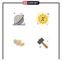 Mobile Interface Flat Icon Set of 4 Pictograms of astronomy money space reduction calculator Editable Vector Design Elements