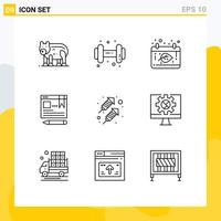 Stock Vector Icon Pack of 9 Line Signs and Symbols for fire work rocket calendar education text Editable Vector Design Elements