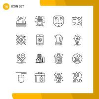 16 User Interface Outline Pack of modern Signs and Symbols of dollar package face bundle right Editable Vector Design Elements