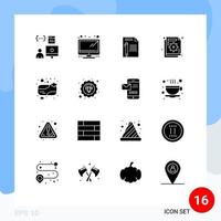 Modern Set of 16 Solid Glyphs Pictograph of failure business document analysis pencil Editable Vector Design Elements