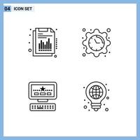 Group of 4 Filledline Flat Colors Signs and Symbols for annual star report date idea Editable Vector Design Elements