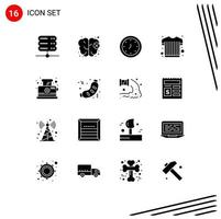 Pack of 16 Modern Solid Glyphs Signs and Symbols for Web Print Media such as breakfast toast clock bread sports shirt Editable Vector Design Elements