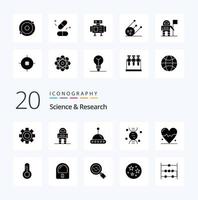 20 Science Solid Glyph icon Pack like science heart science beat research vector