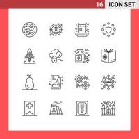 Group of 16 Modern Outlines Set for launch spaceship hot rocket protection Editable Vector Design Elements