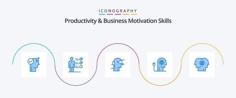 productividad y habilidades de motivación empresarial paquete de iconos azul 5 que incluye la mente. impulsar negocio. habilidad. proveedor vector