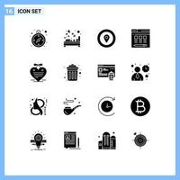 Universal Icon Symbols Group of 16 Modern Solid Glyphs of calendar heart location hosting web Editable Vector Design Elements