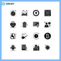 Universal Icon Symbols Group of 16 Modern Solid Glyphs of calendar heart location hosting web Editable Vector Design Elements