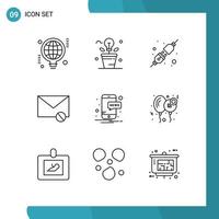 Group of 9 Outlines Signs and Symbols for mobile sms plant message envelope Editable Vector Design Elements