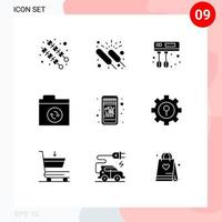 User Interface Pack of 9 Basic Solid Glyphs of keyhole online shop cook mobile shopping folder Editable Vector Design Elements