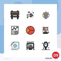 9 Thematic Vector Filledline Flat Colors and Editable Symbols of finance business warm report document Editable Vector Design Elements