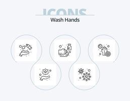 lavarse las manos línea icono paquete 5 diseño de iconos. las manos. jabón. bacterias mano. limpiado vector