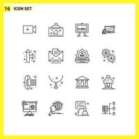 16 Universal Outline Signs Symbols of direction lock chemistry security computer Editable Vector Design Elements