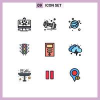 Pack of 9 Modern Filledline Flat Colors Signs and Symbols for Web Print Media such as stabilizer cpu planet computer light Editable Vector Design Elements