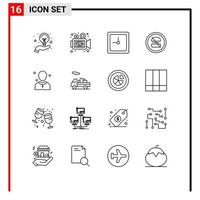 Pack of 16 Modern Outlines Signs and Symbols for Web Print Media such as christian dieting movie diet ban Editable Vector Design Elements