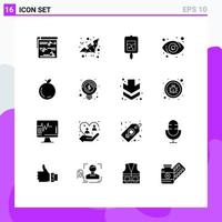 Universal Icon Symbols Group of 16 Modern Solid Glyphs of apple user scary target samples Editable Vector Design Elements