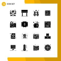 Modern Set of 16 Solid Glyphs Pictograph of location picture binoculars living image Editable Vector Design Elements