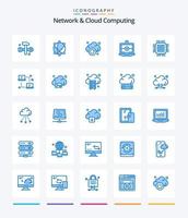 Creative Network And Cloud Computing 25 Blue icon pack  Such As data. big. cloud. cross. laptop vector