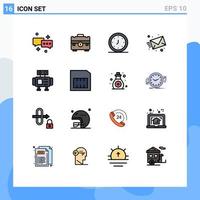 Universal Icon Symbols Group of 16 Modern Flat Color Filled Lines of web mail portfolio email time Editable Creative Vector Design Elements