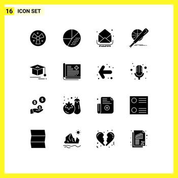 Universal Icon Symbols Group of 16 Modern Solid Glyphs of game basket seo baseball inbox Editable Vector Design Elements