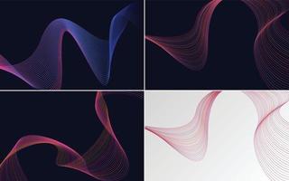 conjunto de 4 líneas de ondas abstractas de fondo de patrón de onda geométrica vector