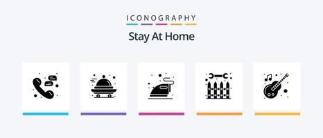 Stay At Home Glyph 5 Icon Pack Including tools. repair. quarantine. fence. steaming. Creative Icons Design vector