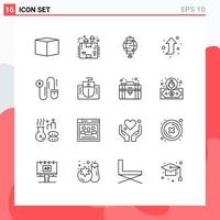 User Interface Pack of 16 Basic Outlines of marketing mouse lantern right up arrow Editable Vector Design Elements