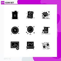 Set of 9 Modern UI Icons Symbols Signs for bath timer wedding time keeper clock Editable Vector Design Elements
