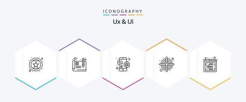 Ux And Ui 25 Line icon pack including seo. flow. development. target. darts vector