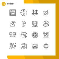 Stock Vector Icon Pack of 16 Line Signs and Symbols for lock student earrings graduation right Editable Vector Design Elements