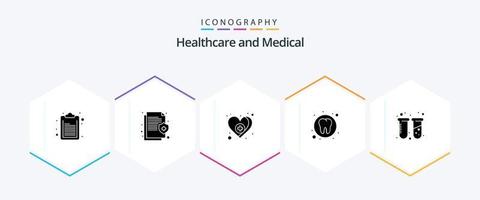 Medical 25 Glyph icon pack including test. tooth. heart. medical. dental vector