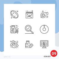 Modern Set of 9 Outlines Pictograph of found tablet valentines pills bottle Editable Vector Design Elements