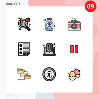 Universal Icon Symbols Group of 9 Modern Filledline Flat Colors of computer report image page document Editable Vector Design Elements