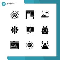 9 User Interface Solid Glyph Pack of modern Signs and Symbols of shop online island geography design Editable Vector Design Elements