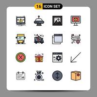 Group of 16 Flat Color Filled Lines Signs and Symbols for travel bus photo service mail Editable Creative Vector Design Elements
