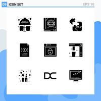 Pack of 9 creative Solid Glyphs of internet file jigsaw economy banking Editable Vector Design Elements