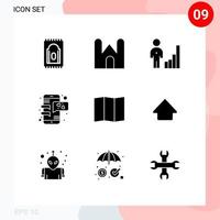 9 Universal Solid Glyphs Set for Web and Mobile Applications location love analytics conversation management Editable Vector Design Elements