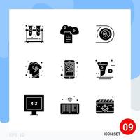 Solid Glyph Pack of 9 Universal Symbols of mind head sky docs cloud disruptive Editable Vector Design Elements