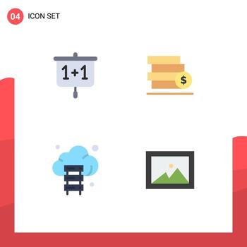 grupo de 4 iconos planos modernos establecidos para la tecnología del dólar de la escuela del servidor gráfico elementos de diseño vectorial editables vector