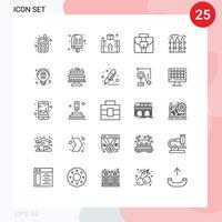 User Interface Pack of 25 Basic Lines of fence farm finance suitcase briefcase Editable Vector Design Elements