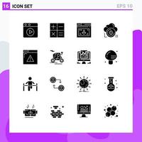 16 Thematic Vector Solid Glyphs and Editable Symbols of security private web lock data Editable Vector Design Elements