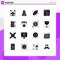 Pack of 16 Modern Solid Glyphs Signs and Symbols for Web Print Media such as share iot bread internet setting Editable Vector Design Elements