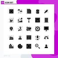 Modern Set of 25 Solid Glyphs and symbols such as rubber remove doc water food Editable Vector Design Elements