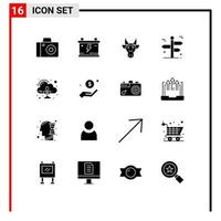 Set of 16 Modern UI Icons Symbols Signs for emission travelling animals travel navigation Editable Vector Design Elements