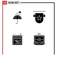 Pack of 4 creative Solid Glyphs of umbrella stamp safety badges browser Editable Vector Design Elements