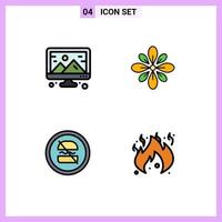 Pictogram Set of 4 Simple Filledline Flat Colors of creative holi design decoration banned Editable Vector Design Elements